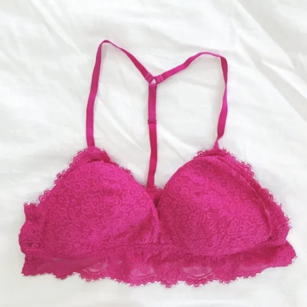 Aerie Padded Lace Eyelash Bra Pink L